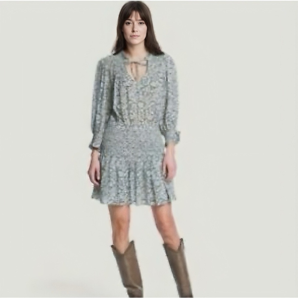 Frye Cara Paisley Blue, Gray, Cream Ruffle Mini Dress Size XS